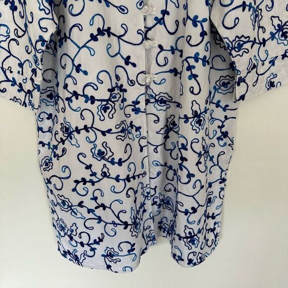 April Cornell Women’s White Blue Embroidered Long Line Knot Toggle Closure Jacke - Picture 6 of 7